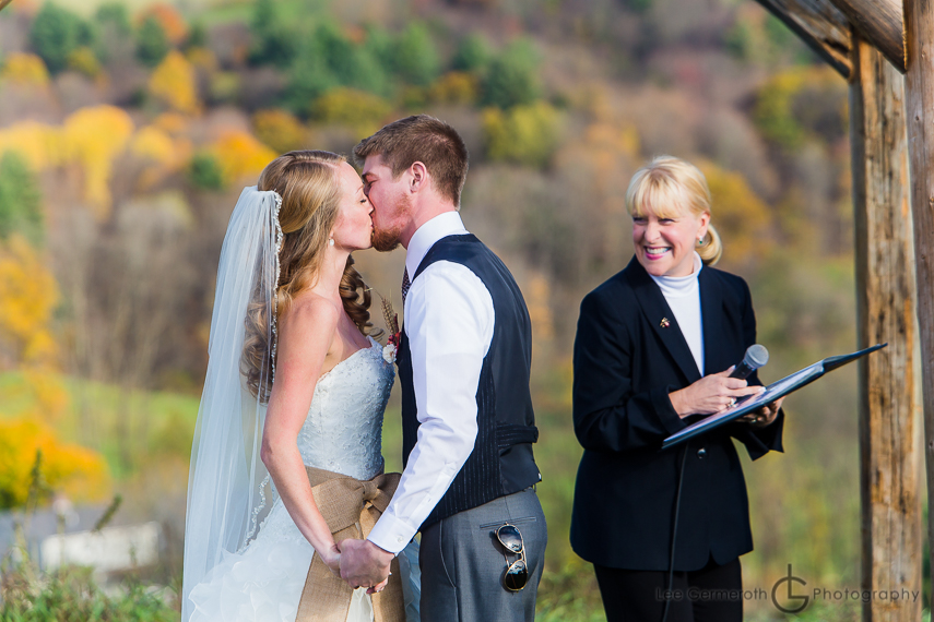 First Kiss - Alysons Orchard wedding by New England Wedding Photographer Lee Germeroth Photography