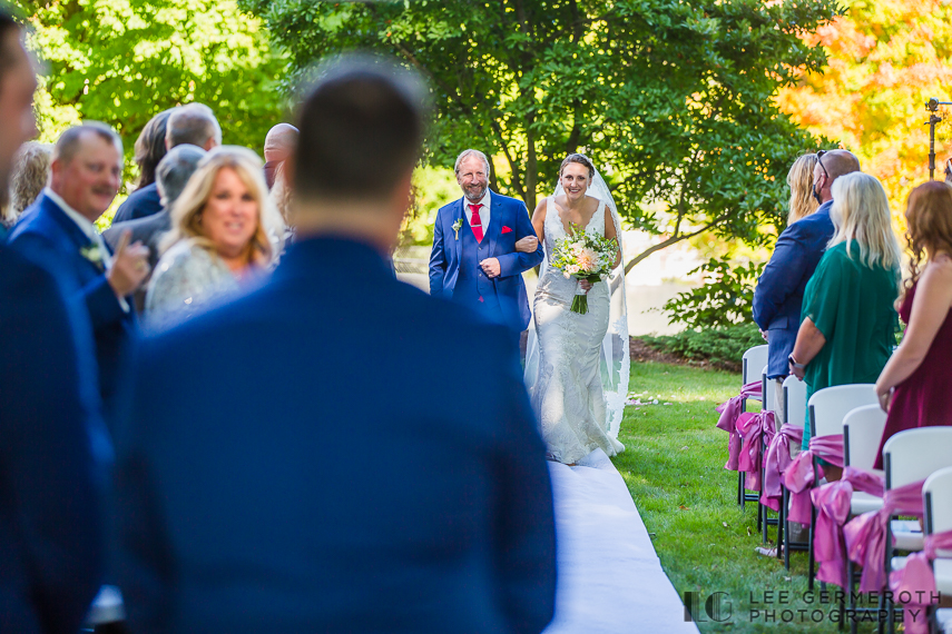 Bride walking down aisle - The Barn at the Bellows Walpole Inn Wedding Photography by Lee Germeroth Photography