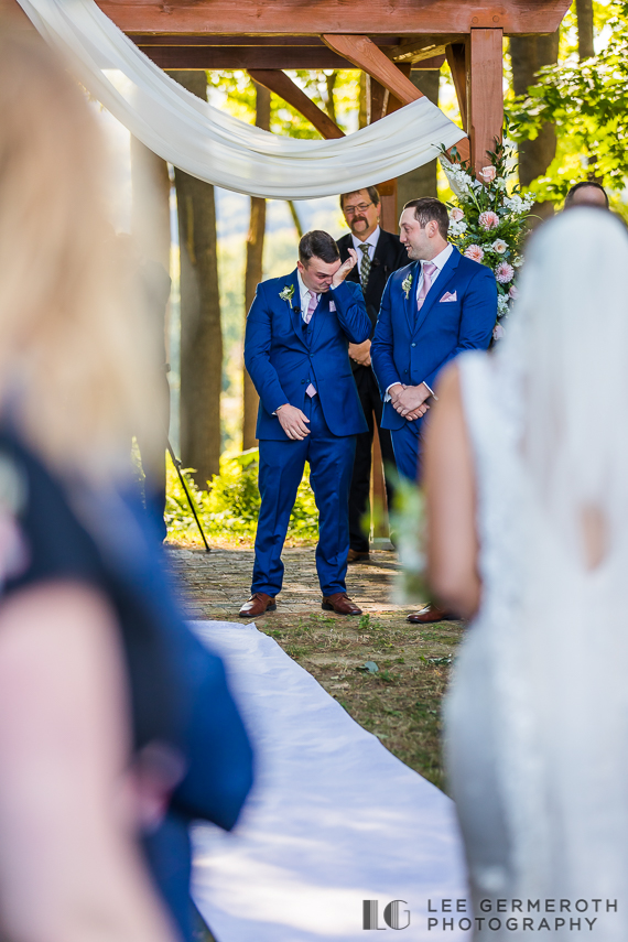 Groom first look - The Barn at the Bellows Walpole Inn Wedding Photography by Lee Germeroth Photography