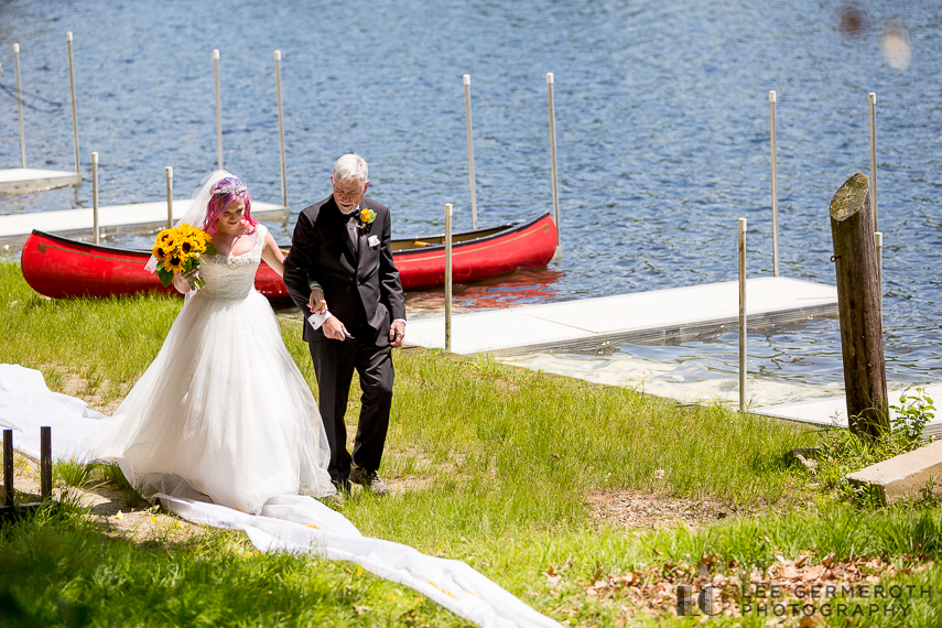 Bride walking down aisle -- Camp Takodah Wedding in Richmond NH by Lee Germeroth Photography