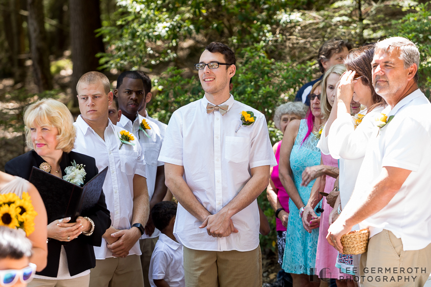 Groom first look -- Camp Takodah Wedding in Richmond NH by Lee Germeroth Photography