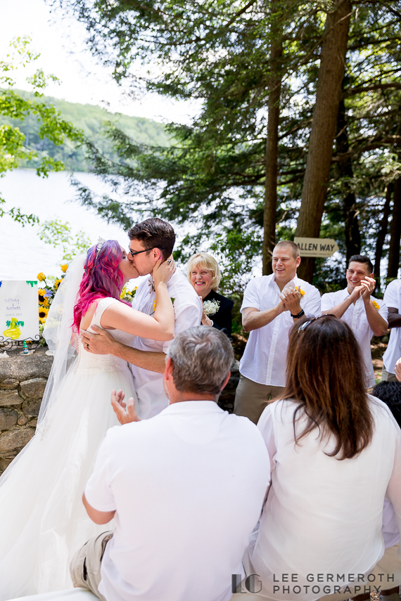 First kiss -- Camp Takodah Wedding in Richmond NH by Lee Germeroth Photography