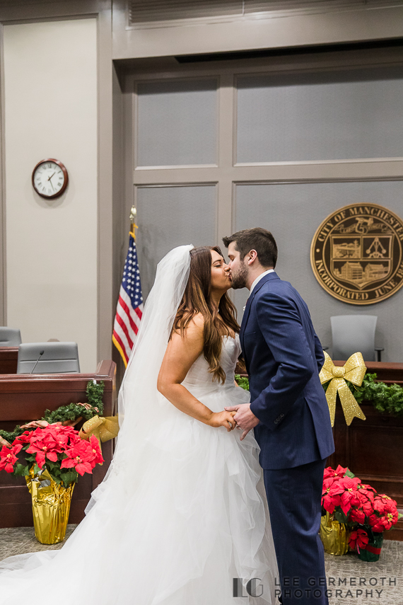 First Kiss -- Manchester NH City Hall Elopement Wedding by Lee Germeroth Photography