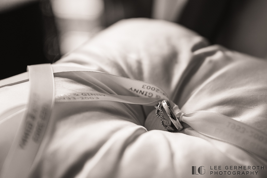 Rings on pillow -- Nubble Lighthouse Intimate Wedding by Lee Germeroth Photography