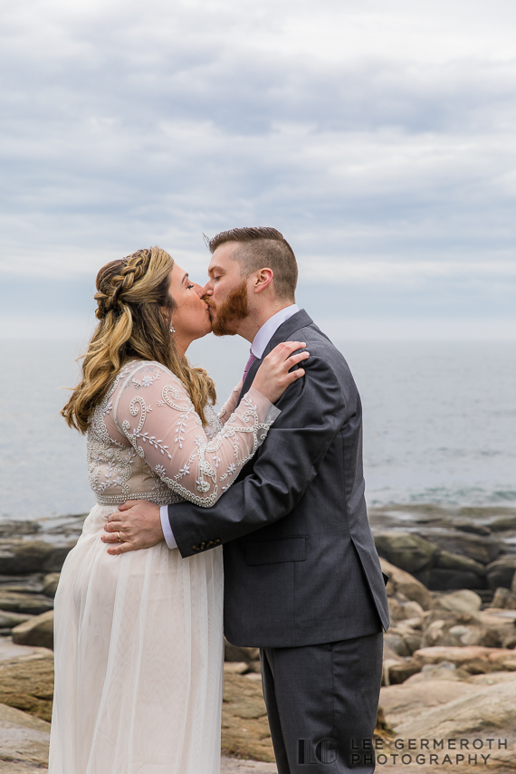 Bride & Groom's First Kiss -- Nubble Lighthouse Intimate Wedding by Lee Germeroth Photography