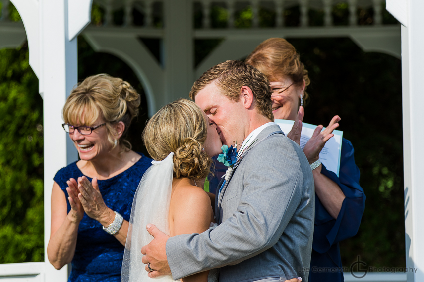 Ceremony First Kiss - Sterling MA Wedding Photographer Lee Germeroth - Caitlin Josh