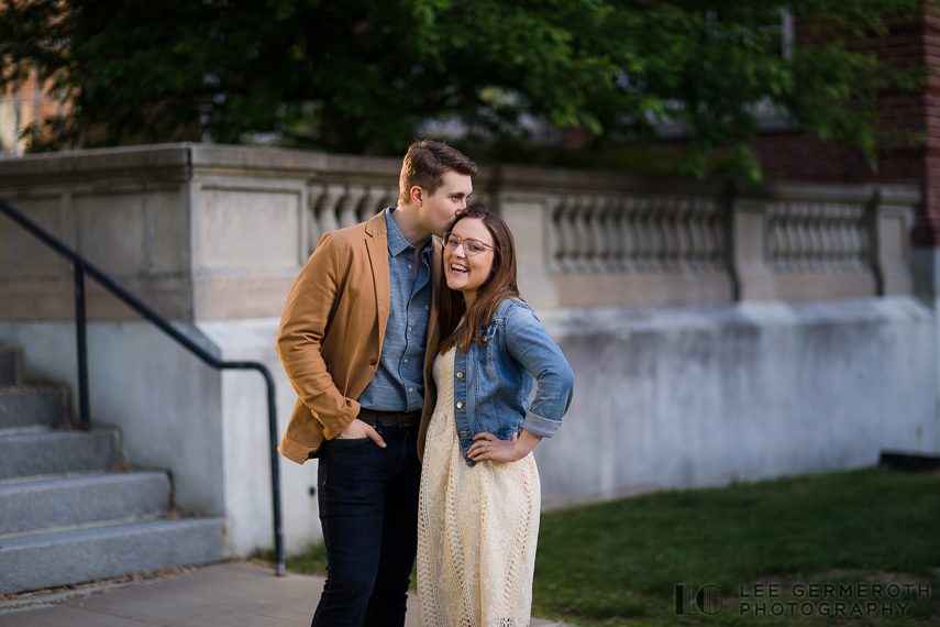 Kat & Trev Kissing on the head -- UNH Durham NH Engagement Session by Lee Germeroth Photography